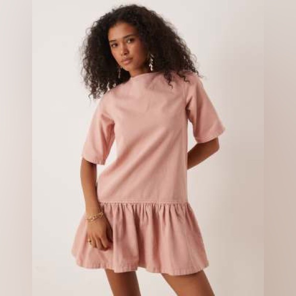 ASOS Dresses & Skirts - NEW ASOS DESIGN denim T-shirt mini dress with drop waist in pink